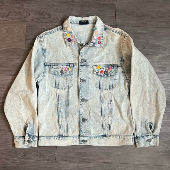 Lazy Oaf My Collection Oversized Denim Jacket Embroidered Kitsch Beaded OS - Picture 2 of 6